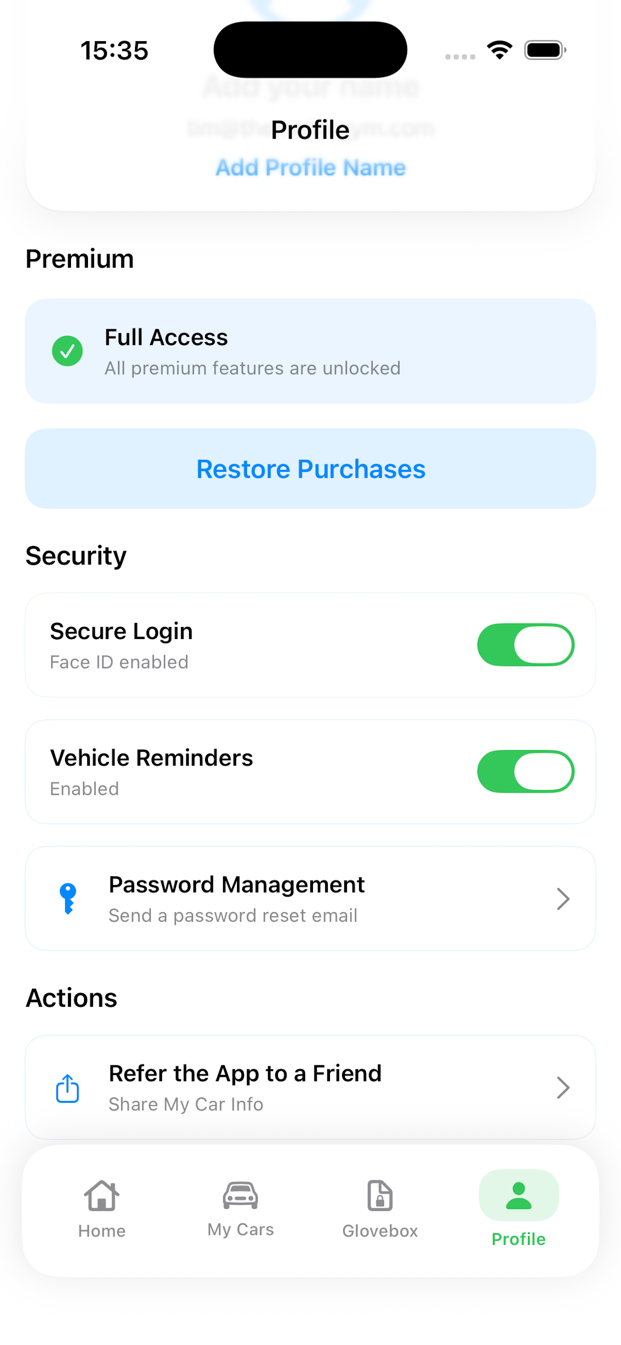 Profile screen